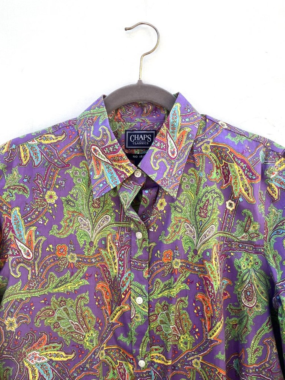 Chaps Ralph Lauren Women's Preppy Purple Paisley Cotton Button Down Shirt Large - Picture 2 of 6